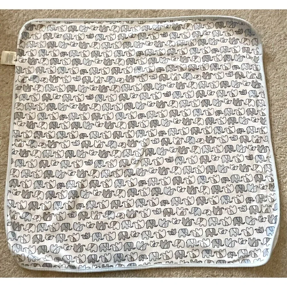 Elephant Stars Baby Blanket Grey Light Blue White Soft Reversible Crib Cotton